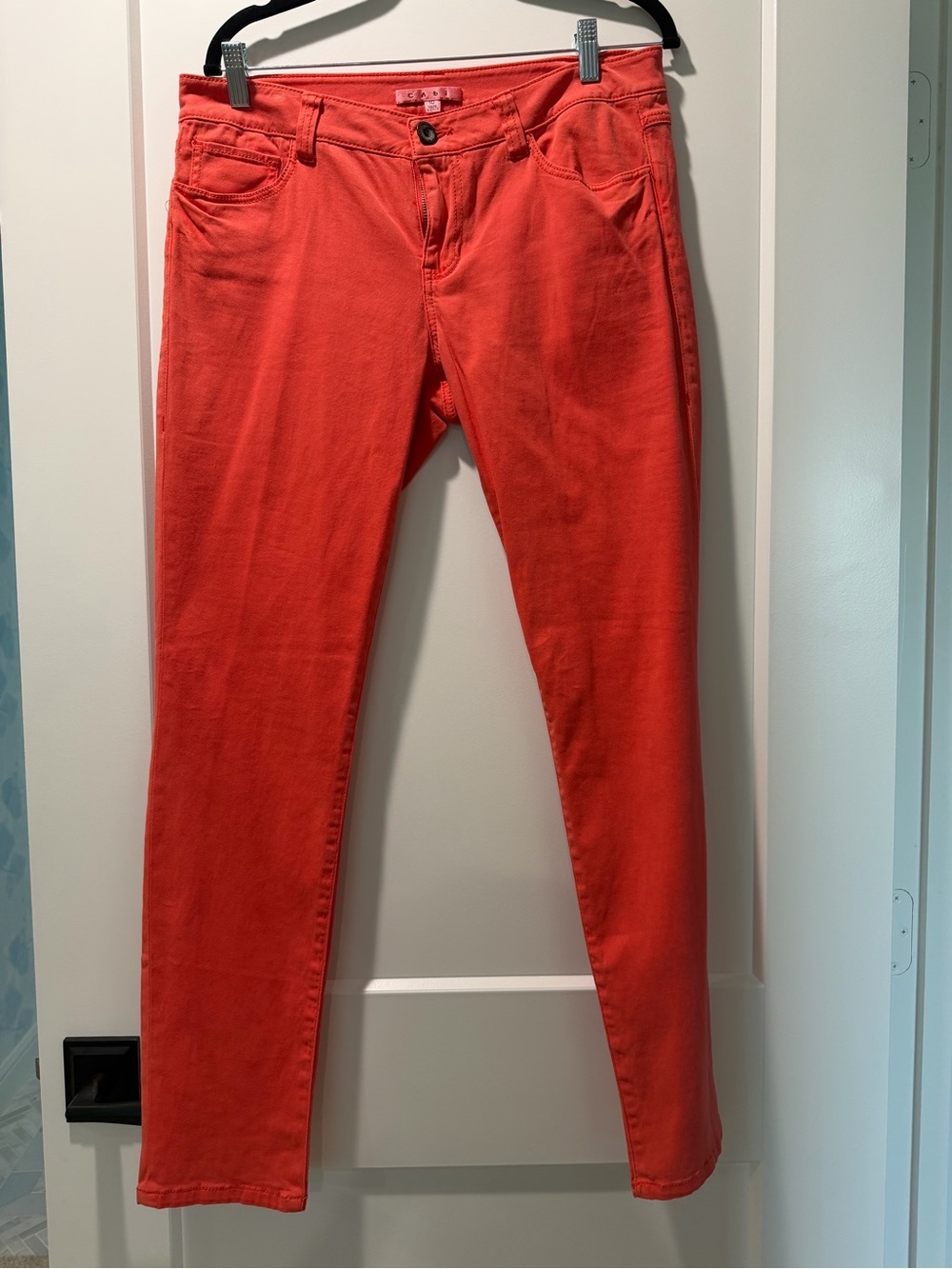 CAbi Coral-Orange Skinny Jeans